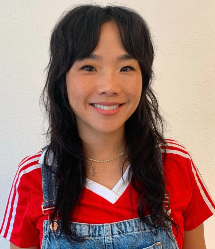 Long layered Shag with curtain bangs